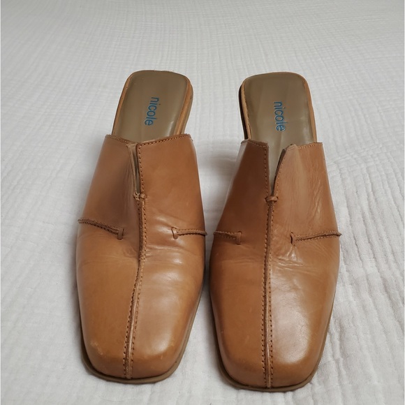 Nicole Slip On Tan Leather Mules Size 8 Classic Boho Chic Vintage Retro Fall - Picture 11 of 12
